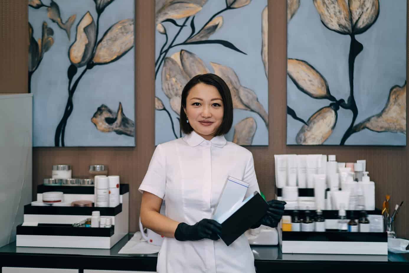 Beauty professional in a serene spa environment